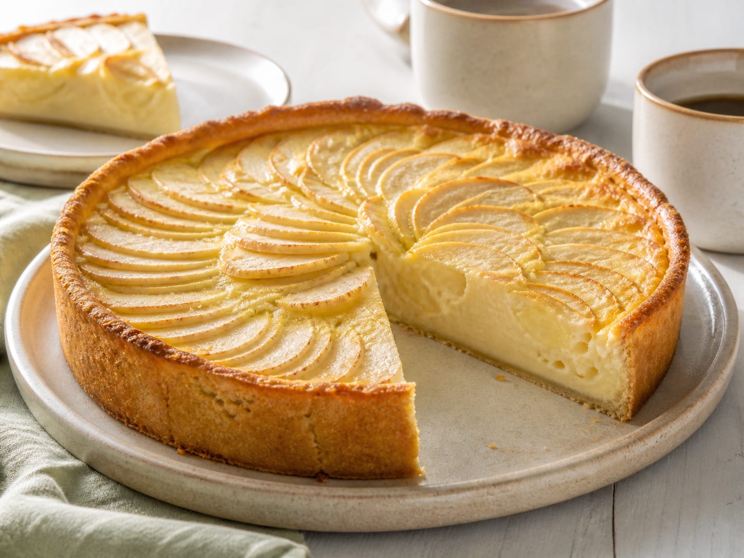 Apfelrahmkuchen, plated for serving