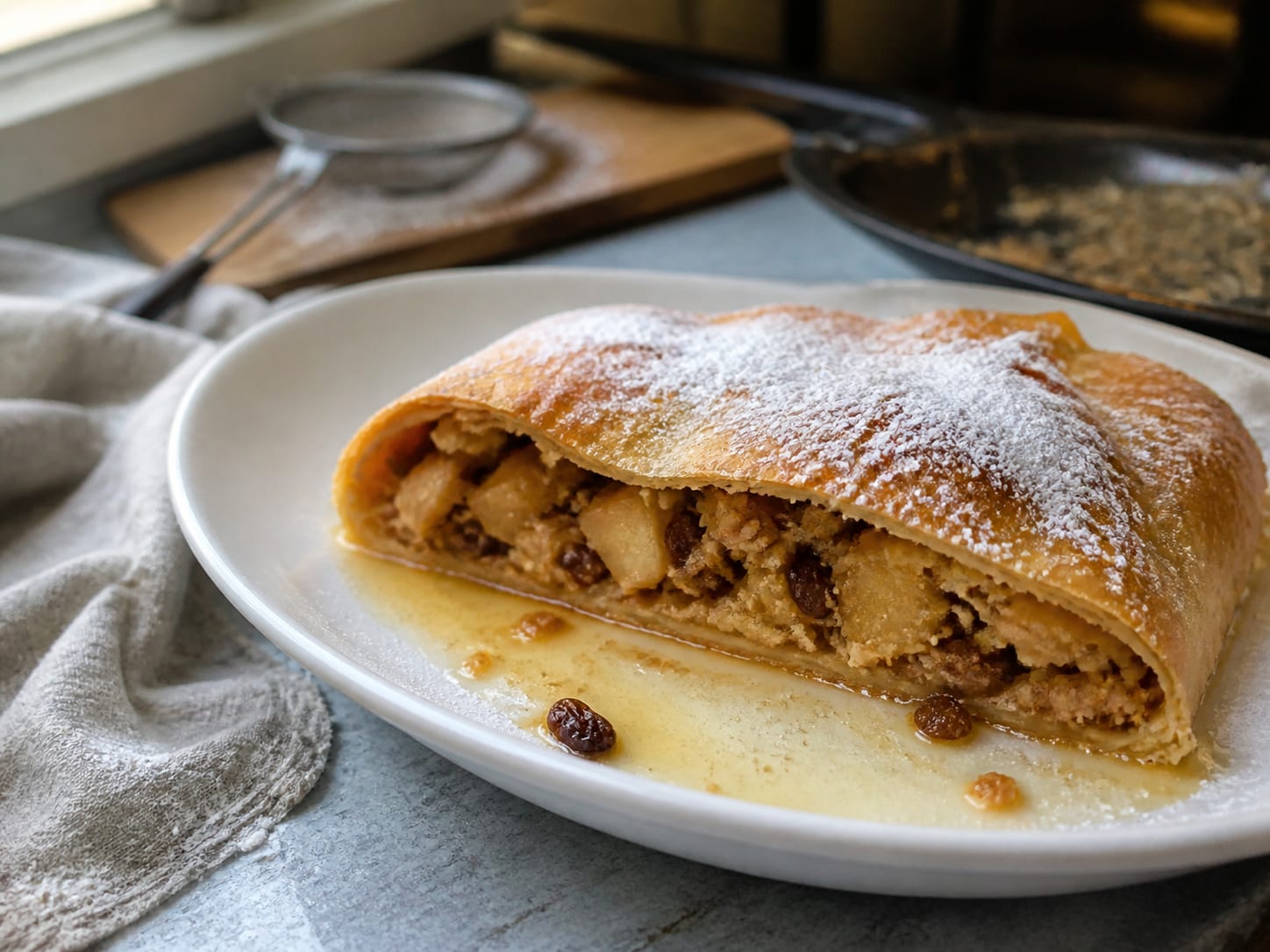 Apfelstrudel, plated for serving