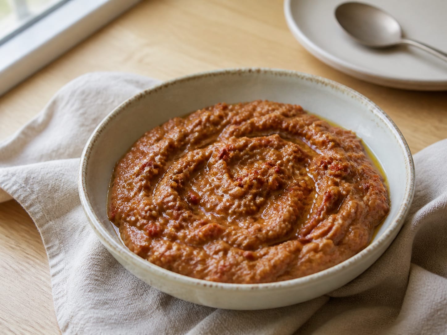 Auberginen-Tomaten-Pesto, plated for serving