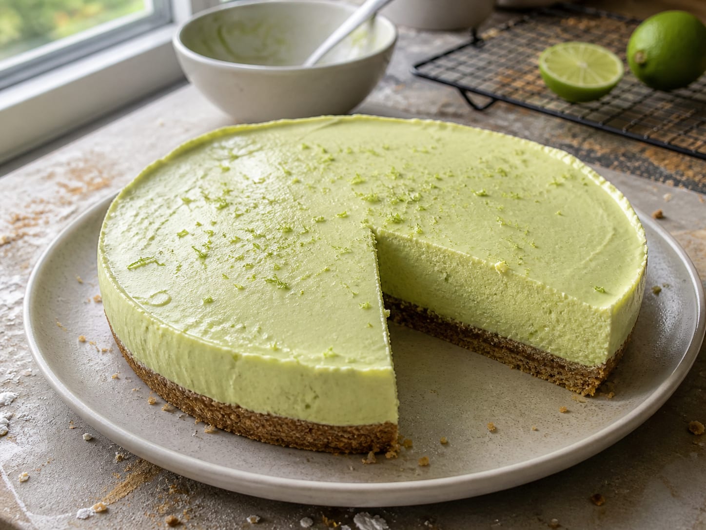 Avocado-Torte, plated for serving