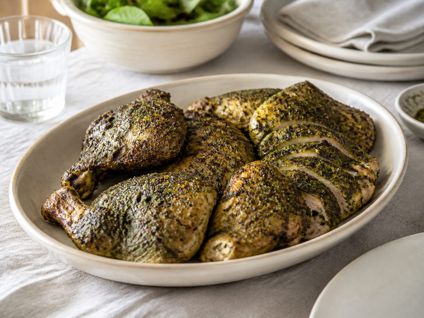 Bärlauch-Rub, plated for serving