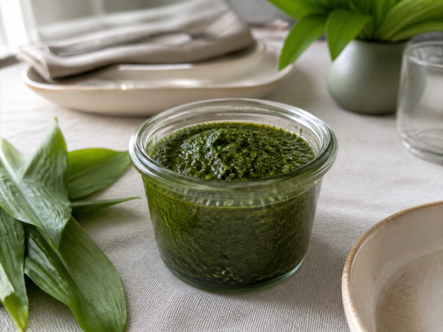 Bärlauchpaste, plated for serving