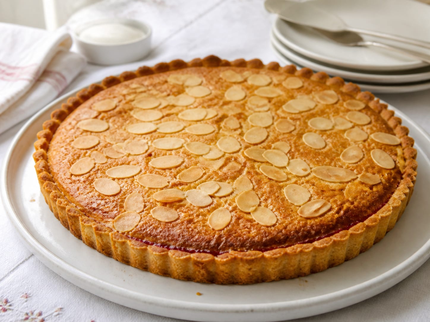 Bakewell Tarte, plated for serving