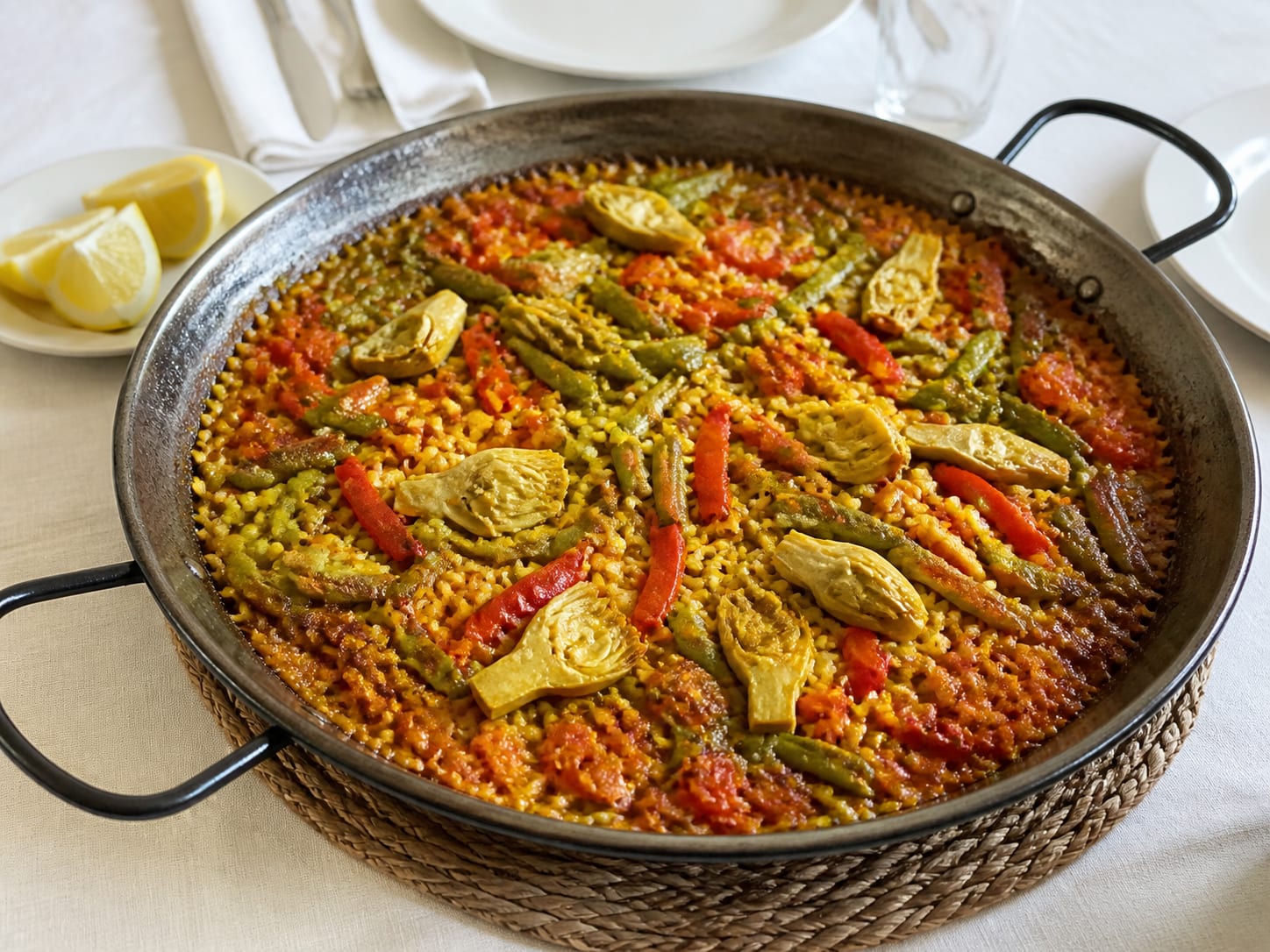 Bunte Gemüsepaella, plated for serving