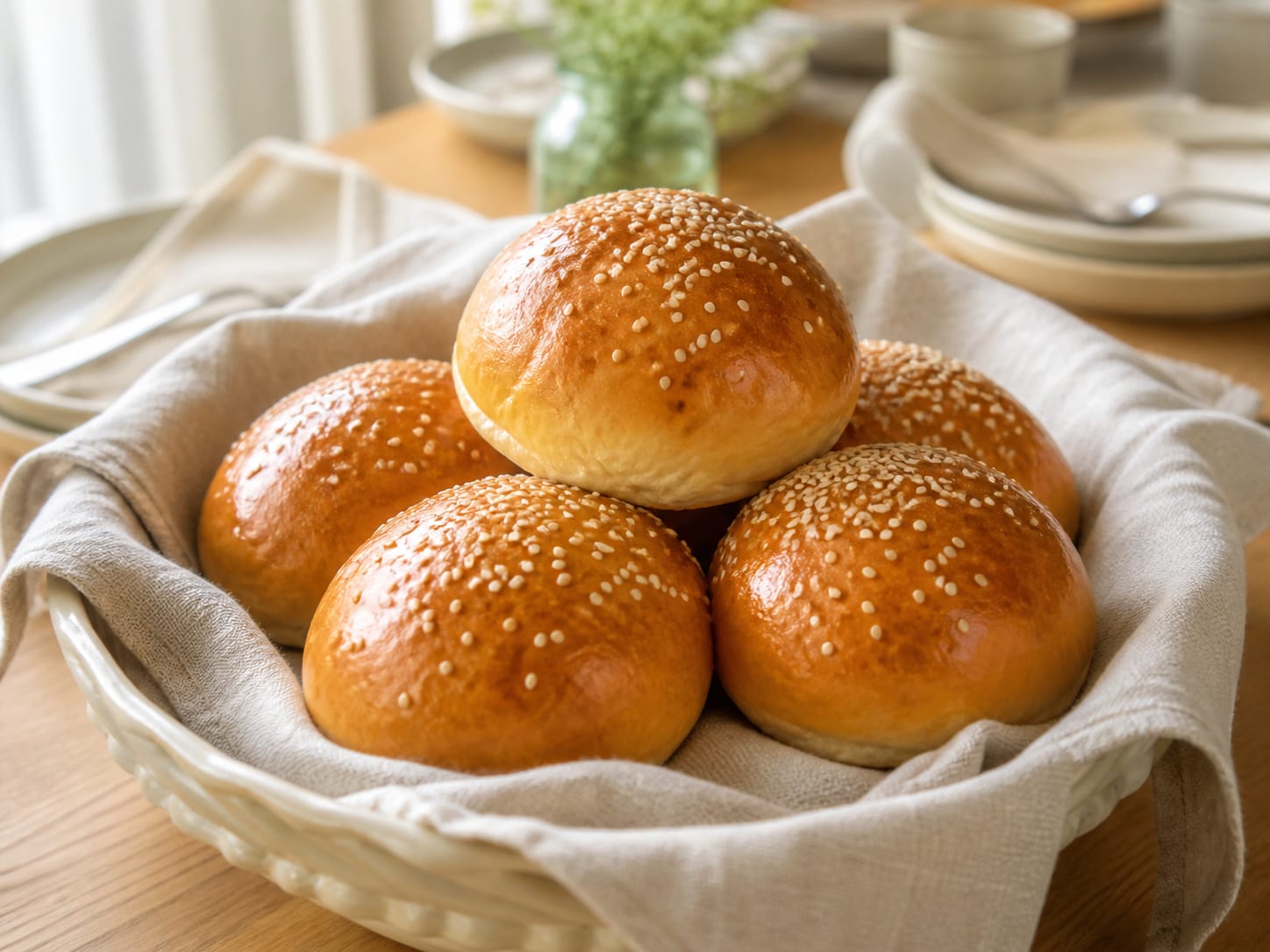 Burger Buns, plated for serving