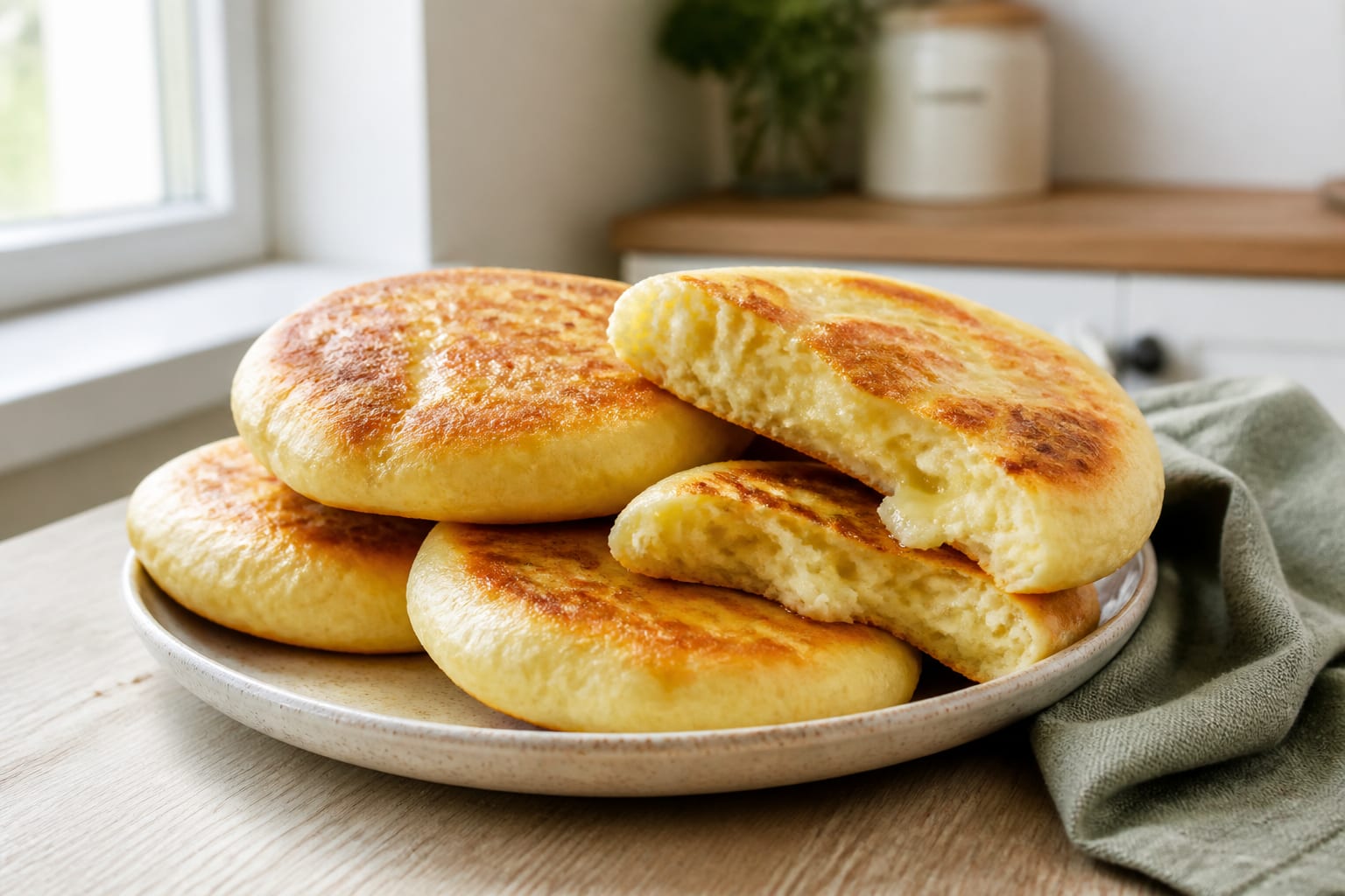 Butter-rich yeast breakfast bread served as a natural-light editorial food photograph