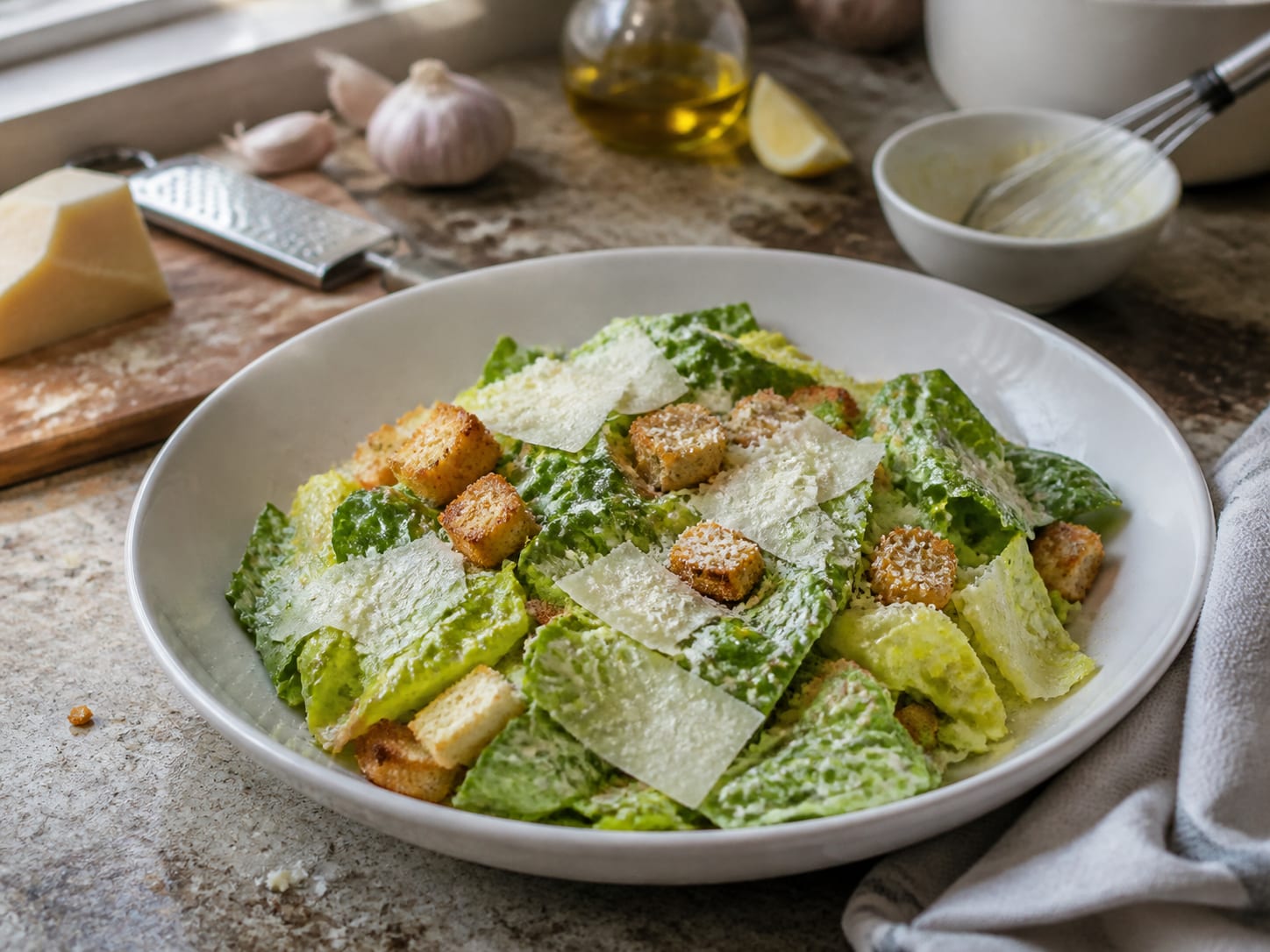 Caesar's Salad, plated for serving