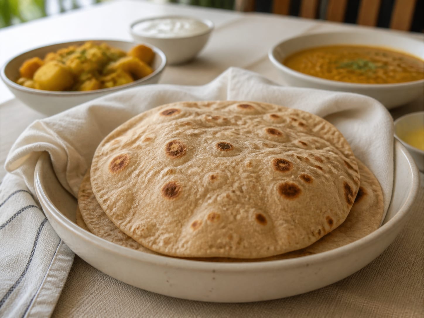 Chapati, plated for serving