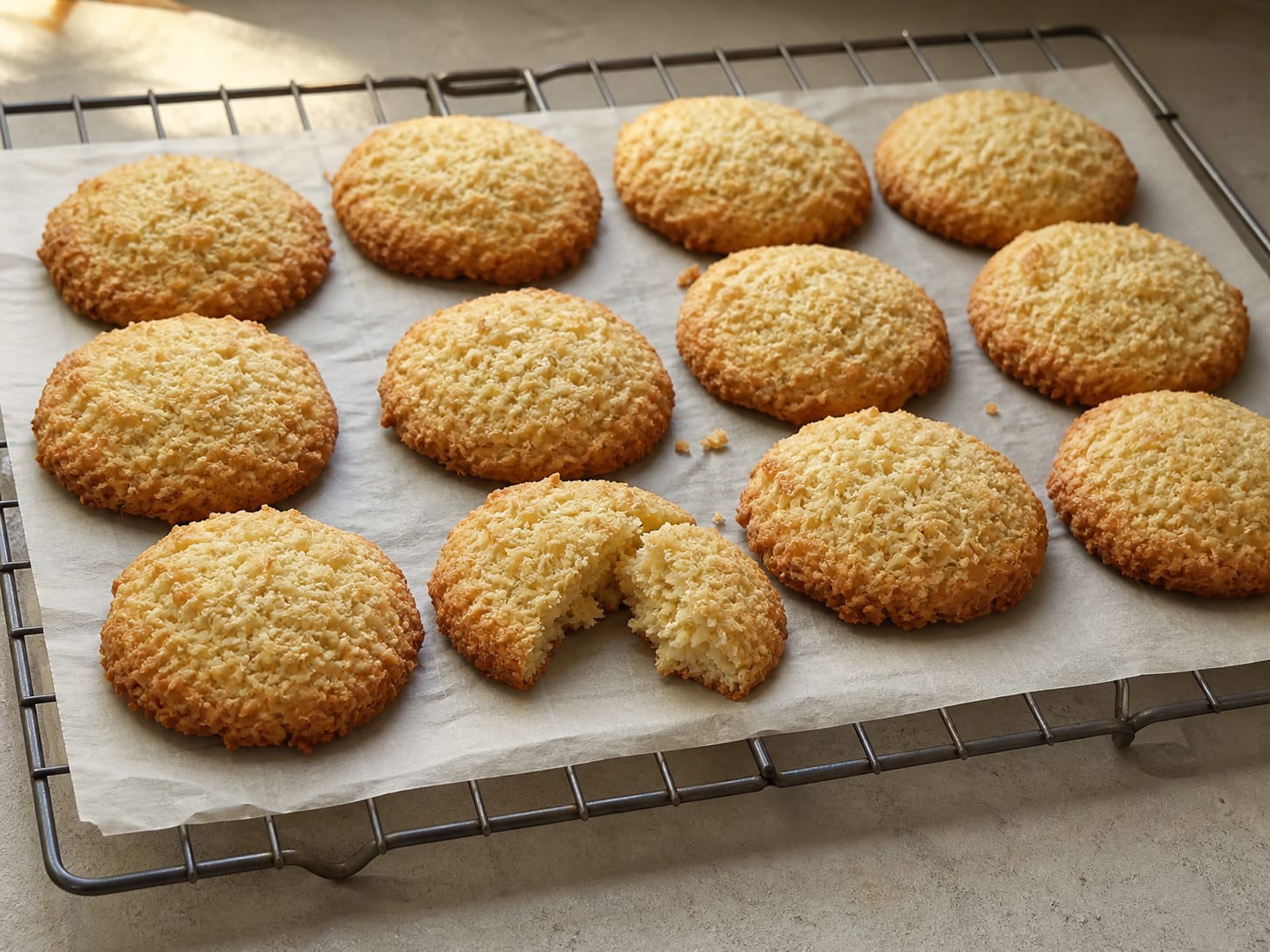 Chewy coconut cookies arranged for serving