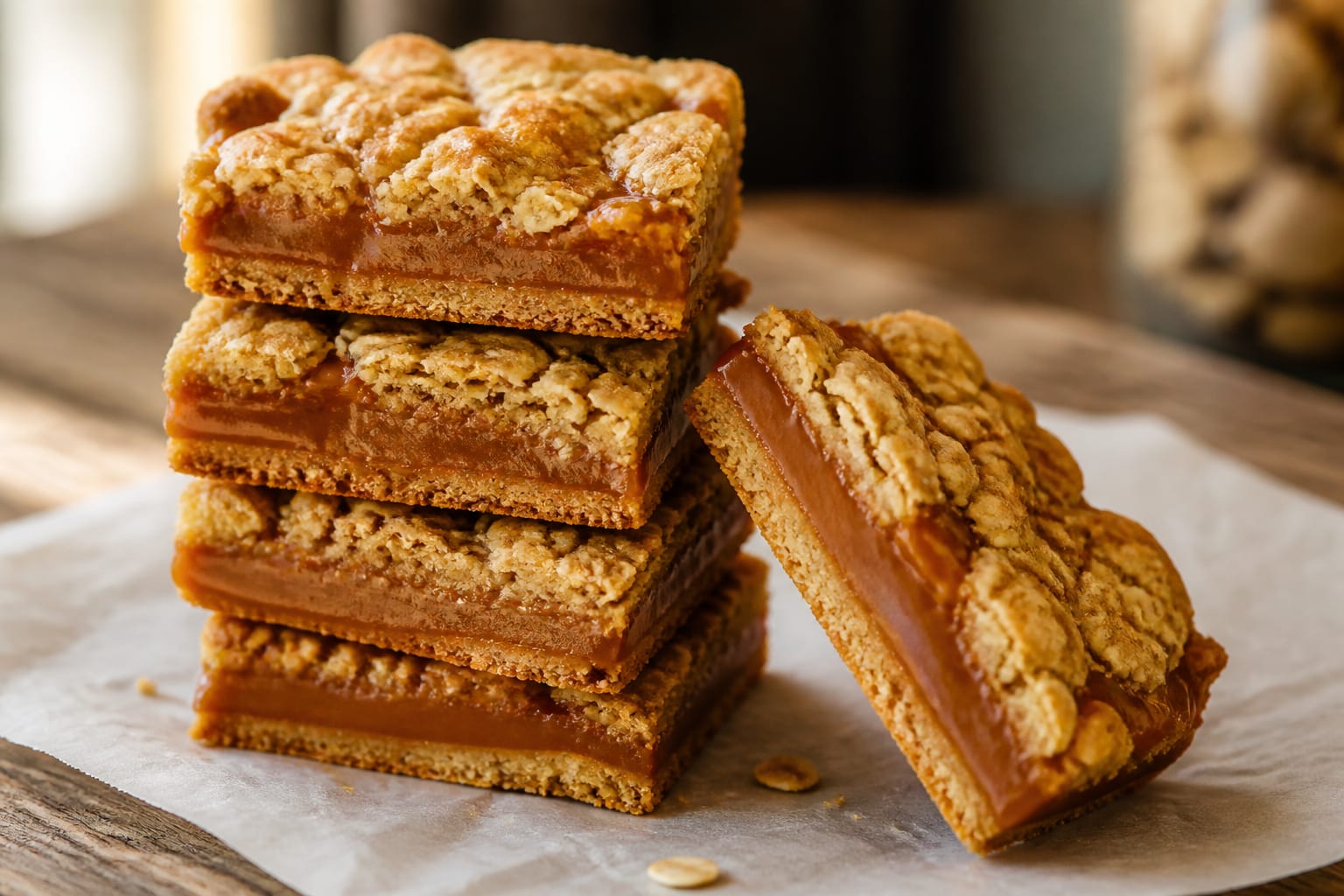 Hafer-Riegel mit Dulce de Leche zum Servieren angerichtet
