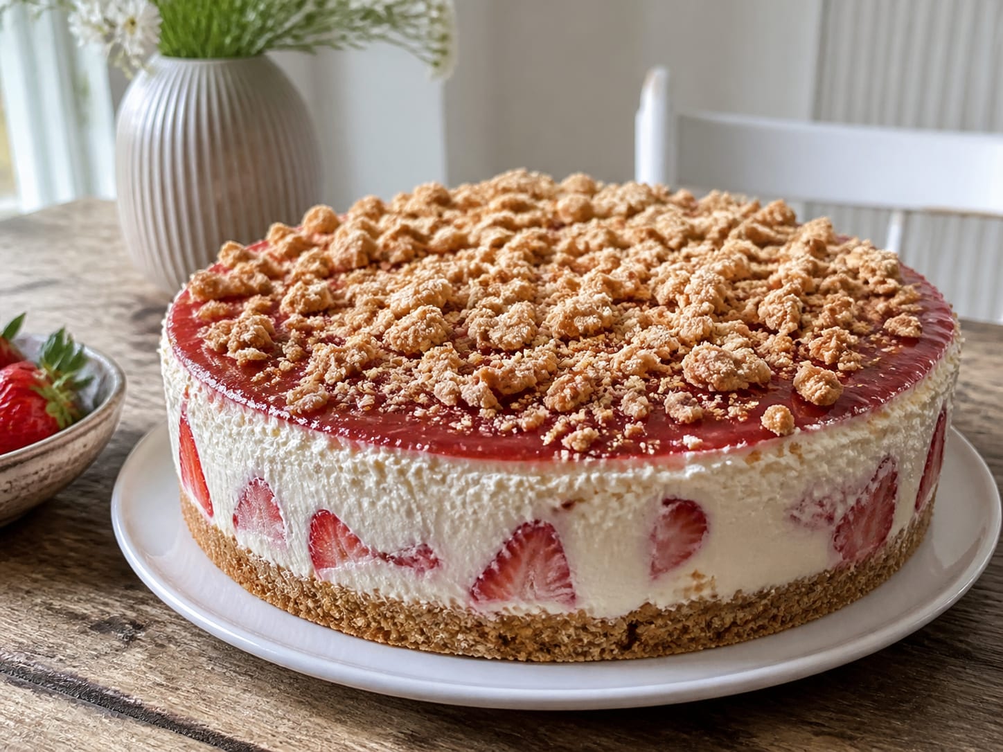 Erdbeer-Amarettini-Kuchen, plated for serving