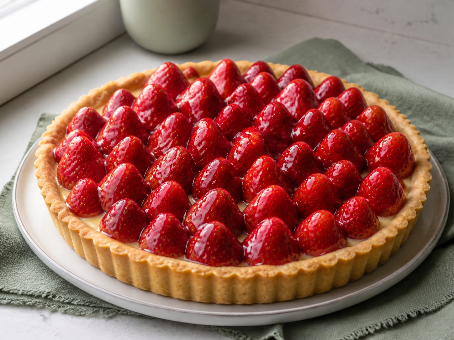 Erdbeer-Tarte, plated for serving