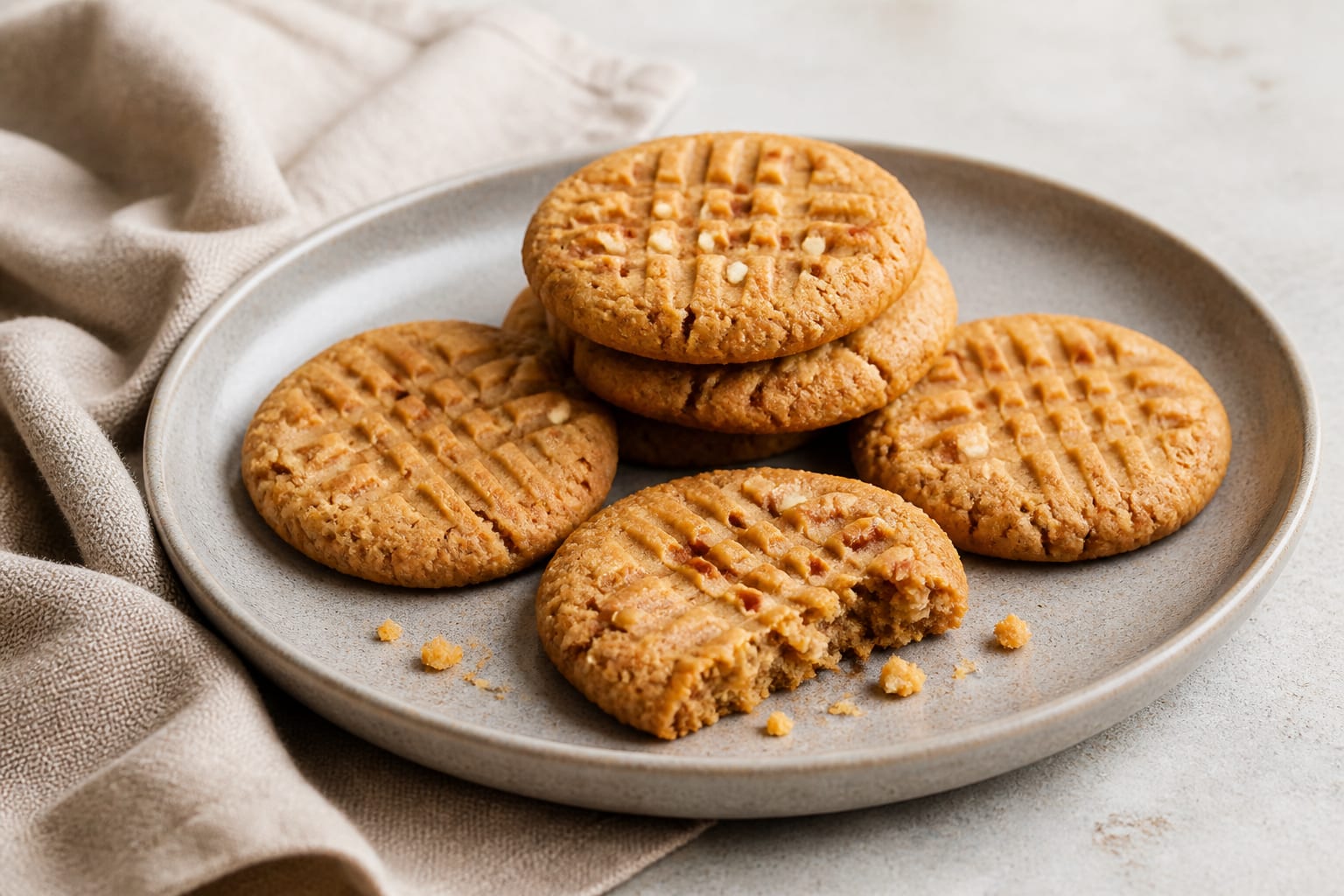 Flourless allulose peanut butter cookies arranged for serving