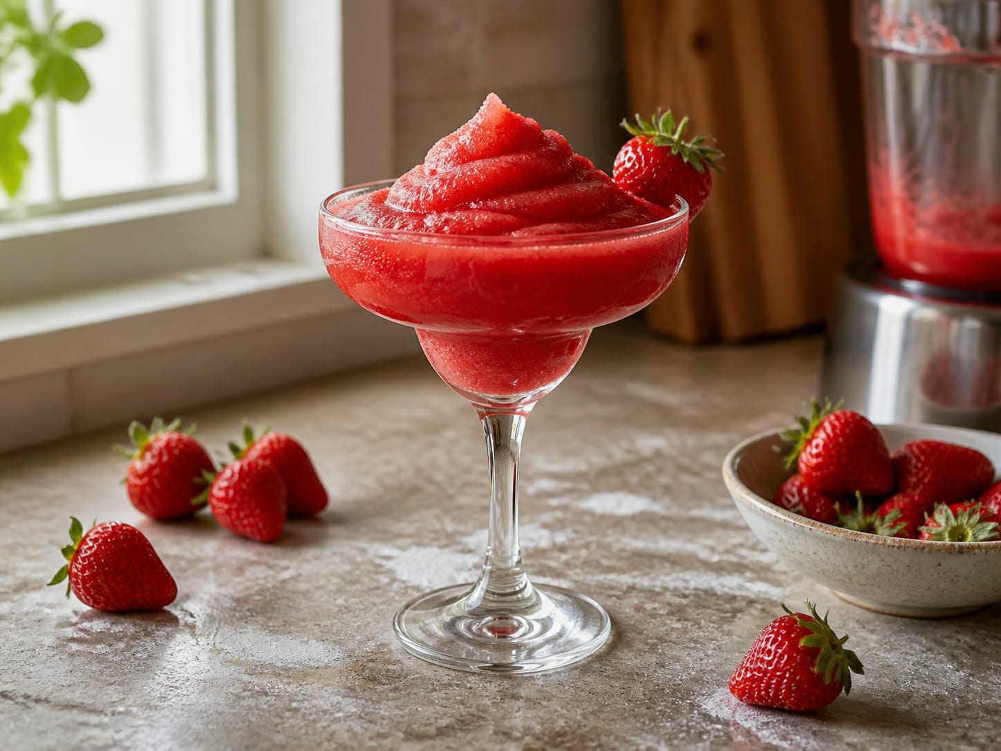 Frozen-Erdbeer-Daiquiri, plated for serving