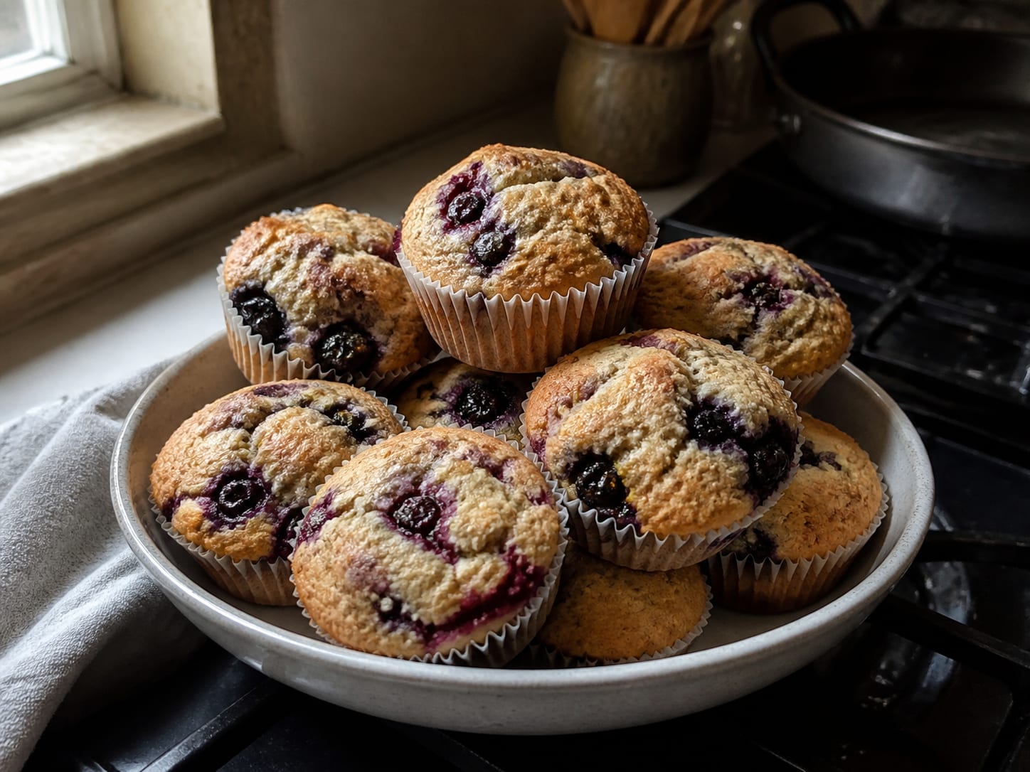 Heidelbeer-Brombeer-Muffins, plated for serving