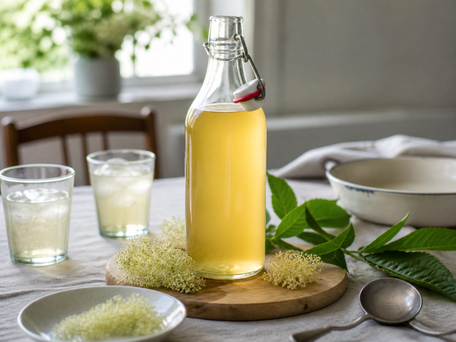Holunderblütensirup, plated for serving