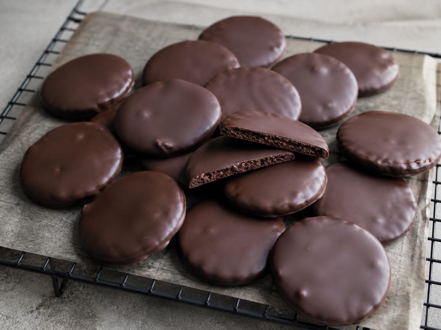 Homemade thin mint cookies arranged for serving
