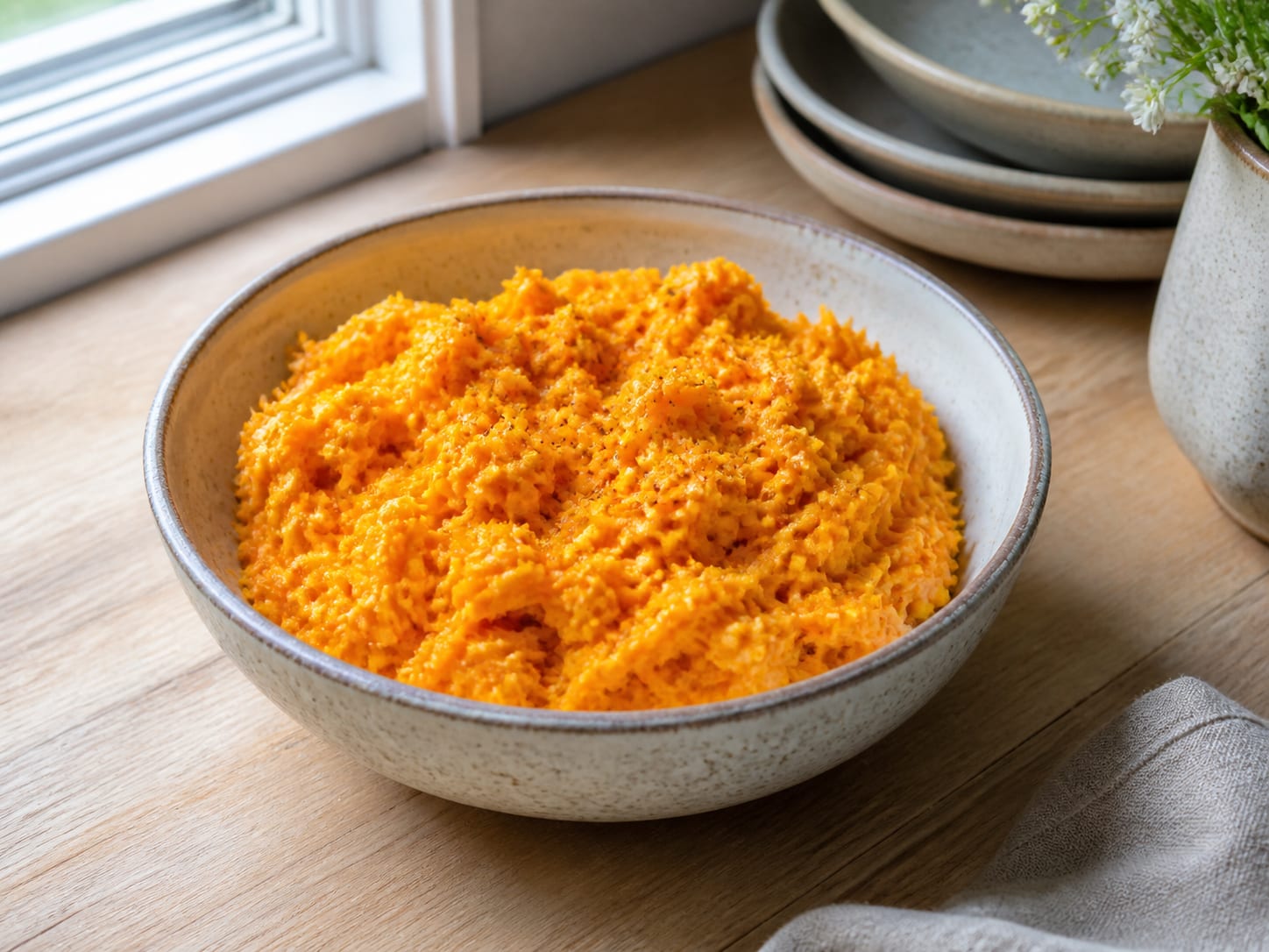 Kurkuma-Möhren-Dip, plated for serving