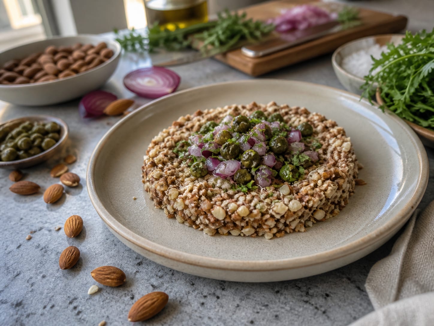 Mandel-Tatar, plated for serving