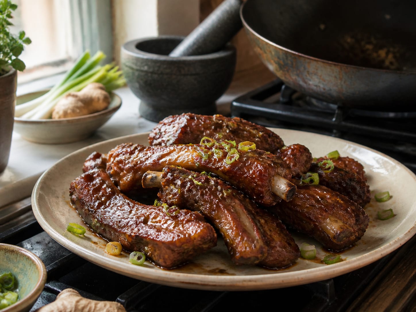 Marinade für Spare Ribs, plated for serving