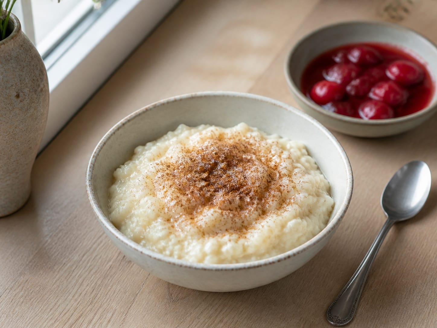 Marzipan-Milchreis, zum Servieren angerichtet