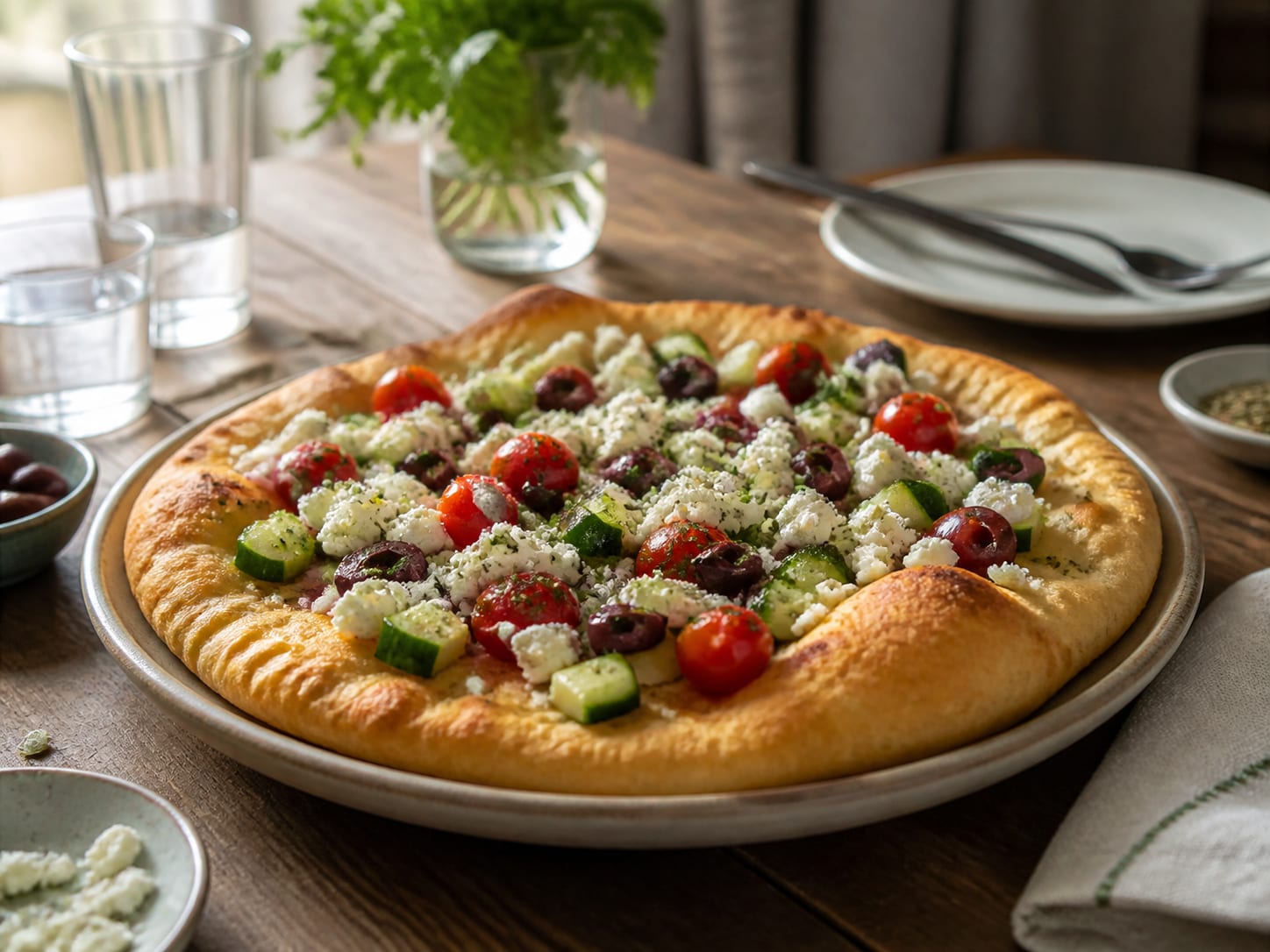 Mediterrane Langos, plated for serving