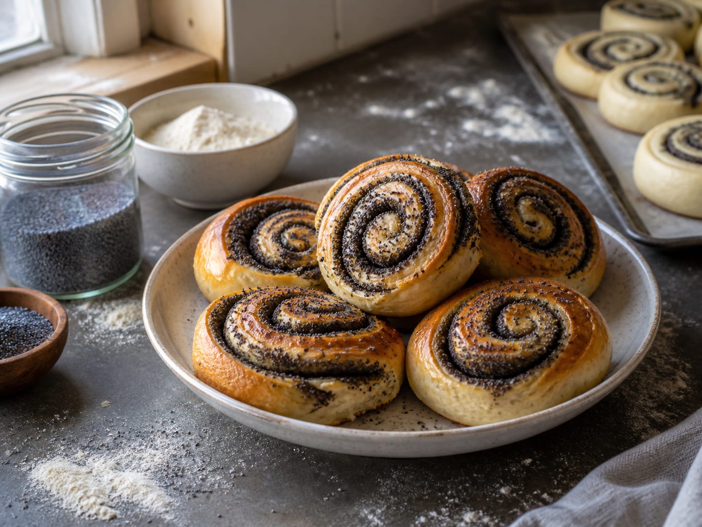 Mohnschnecken (vegan), plated for serving
