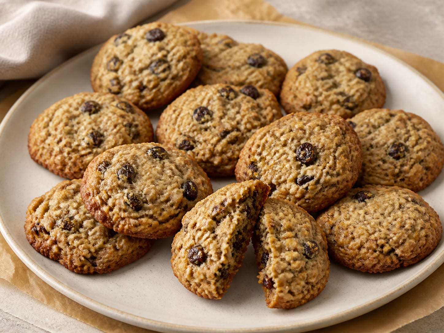 Oatmeal raisin cookies arranged for serving