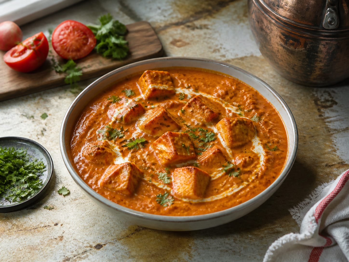 Paneer Makhani, zum Servieren angerichtet
