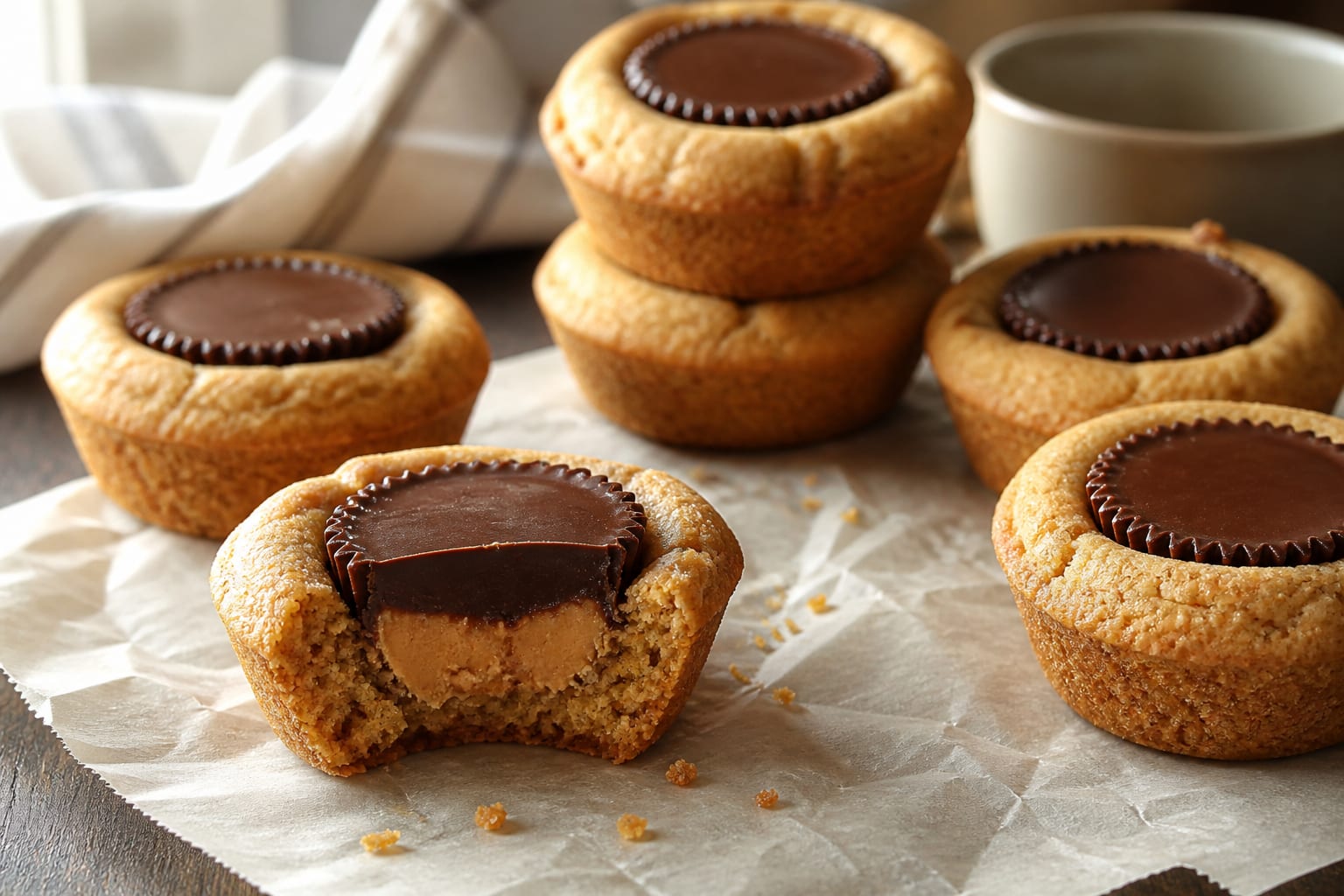 Peanut butter cup cookies arranged for serving