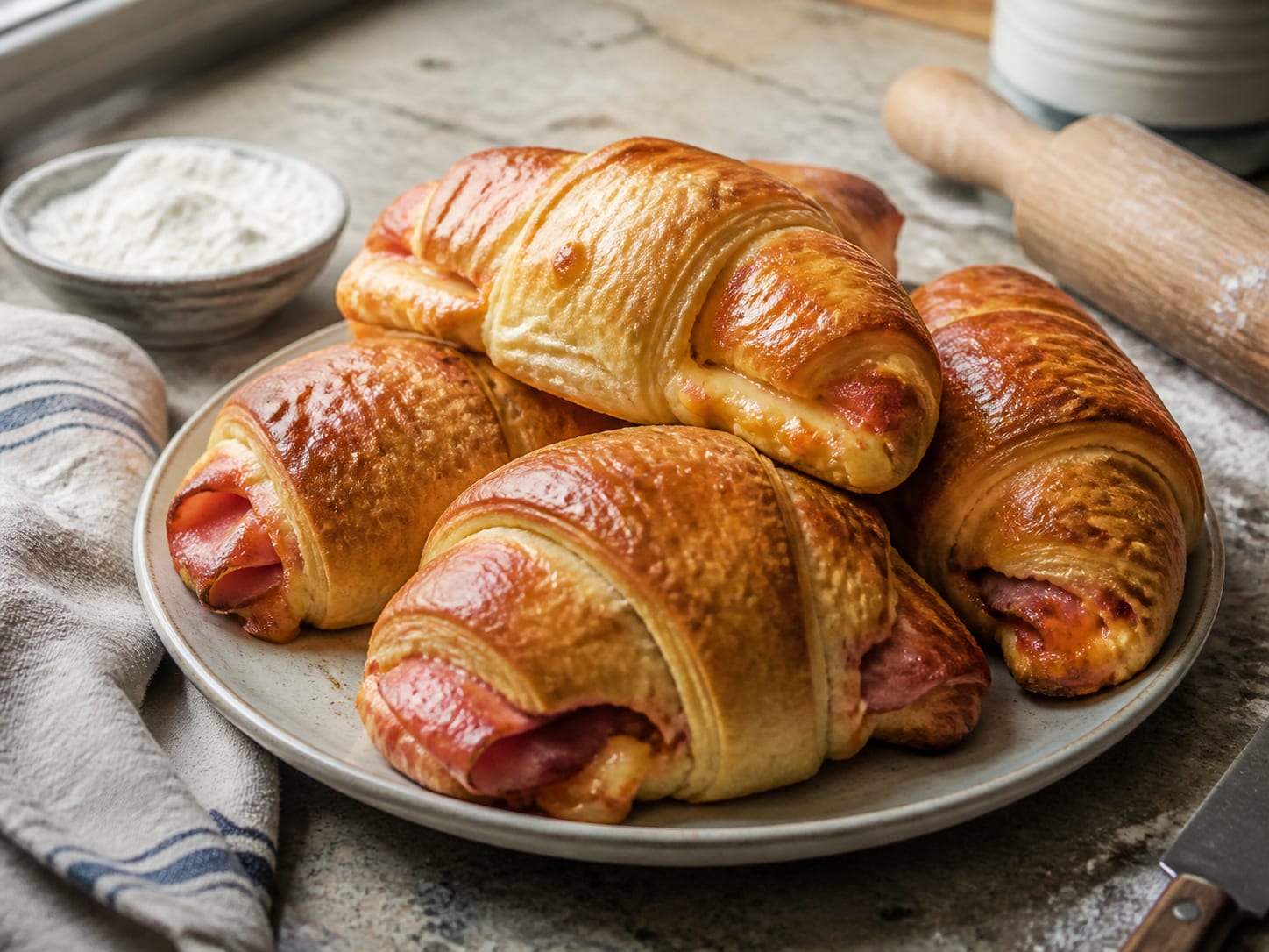 Portugiesische Croissants, zum Servieren angerichtet