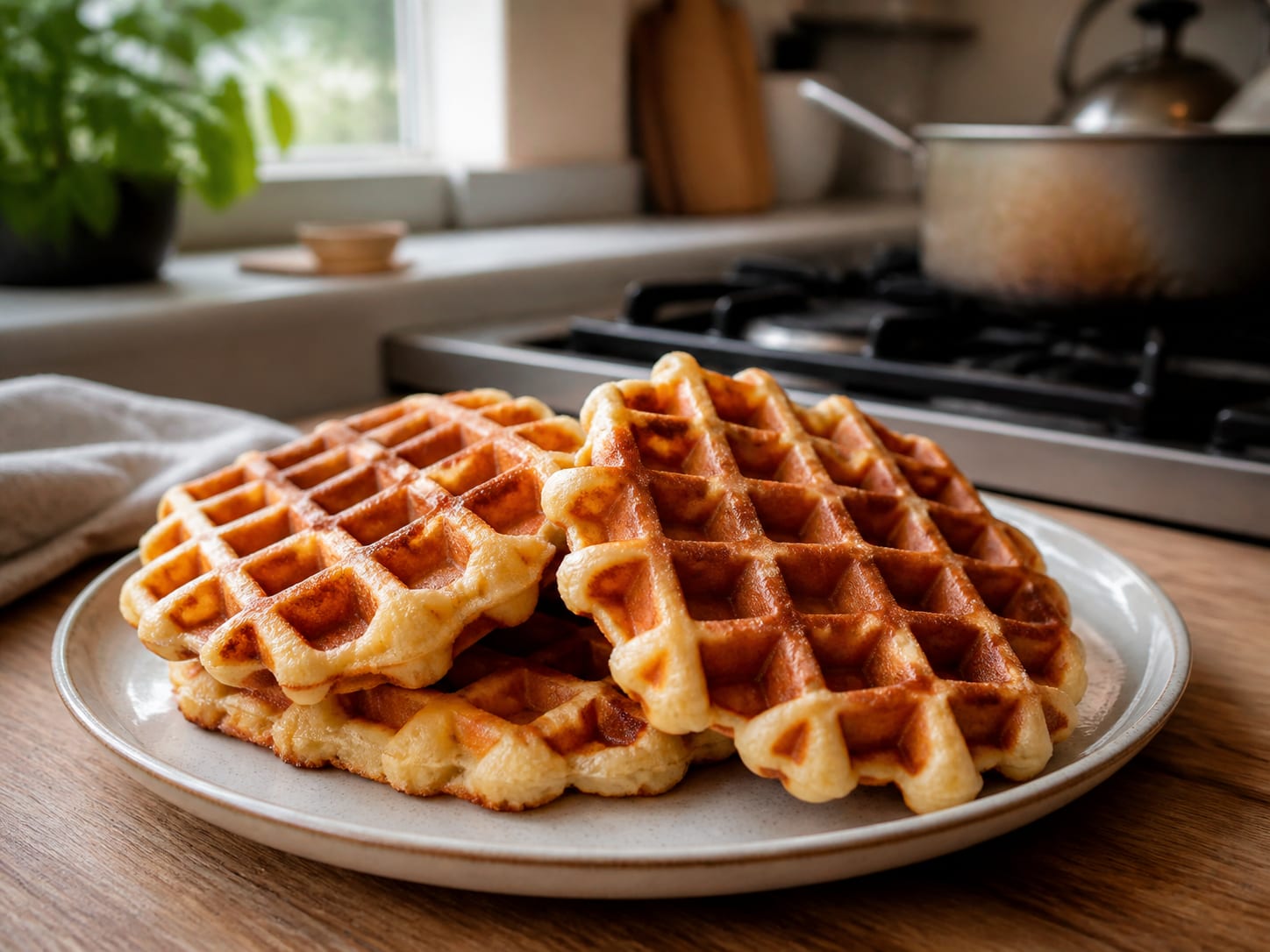 Quark-Waffeln, zum Servieren angerichtet