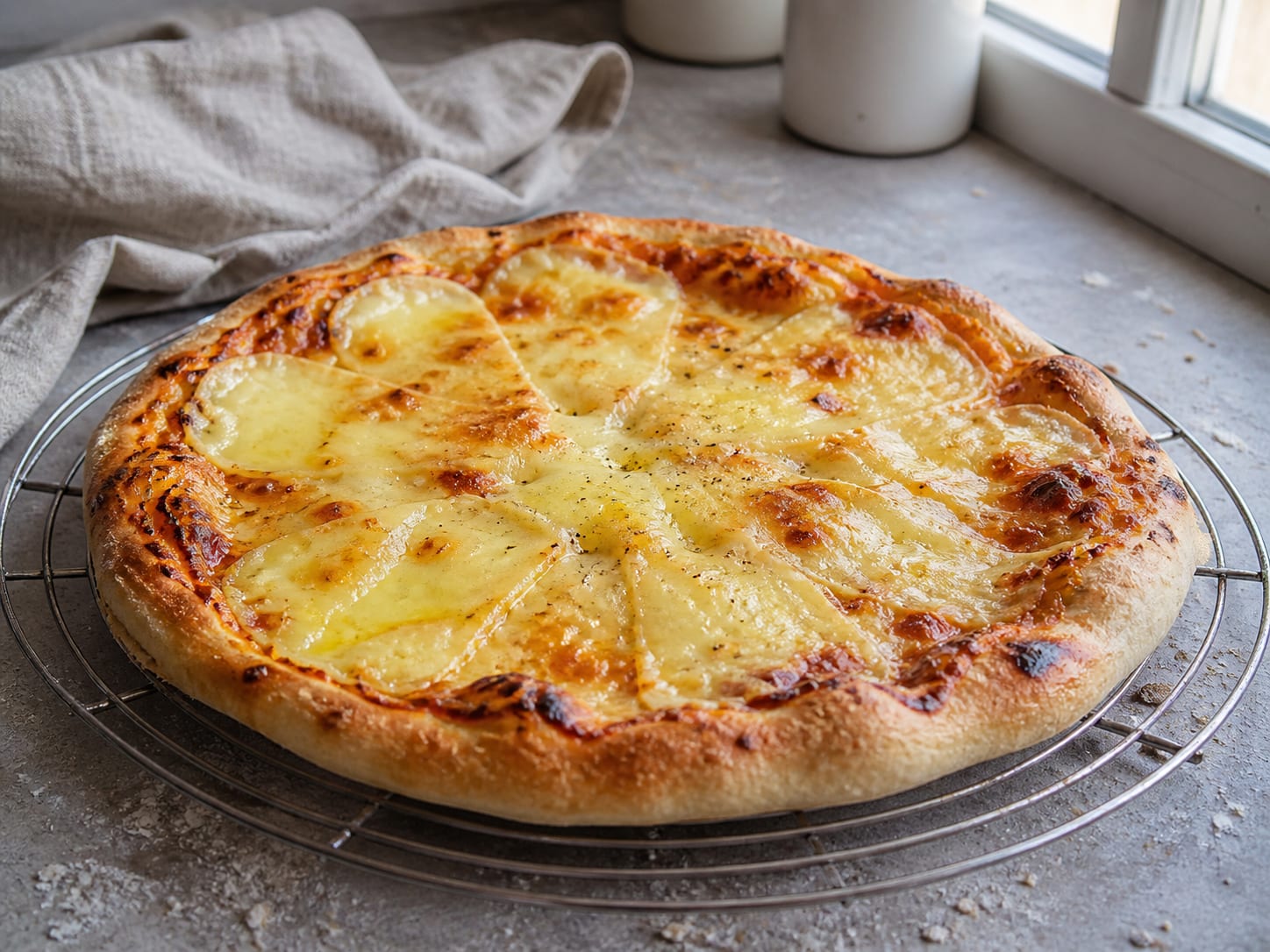 Raclette-Pizza, plated for serving