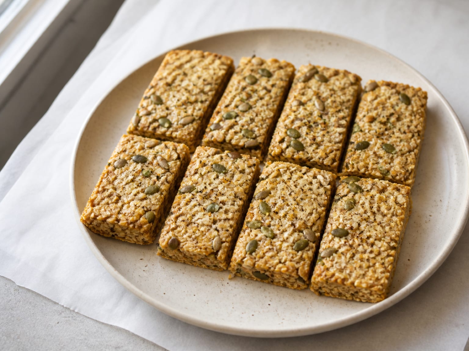 Savoury golden oat bars packed with seeds, Parmesan and rosemary