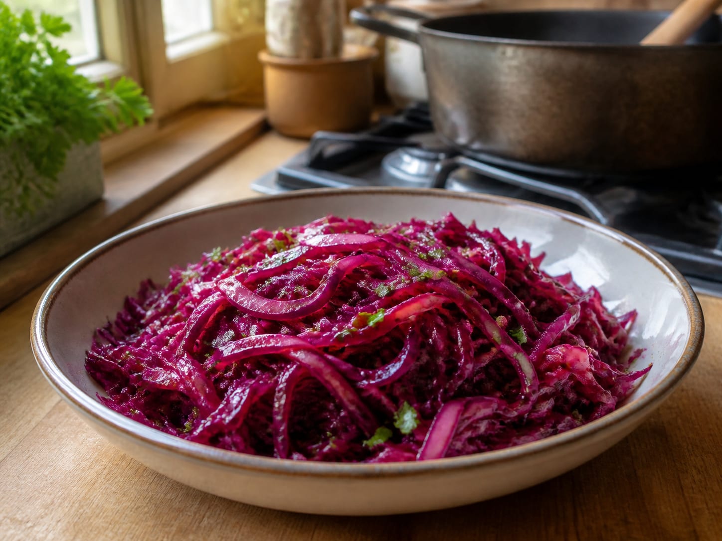 Rotkohlsalat - Kırmızı Lahana Salatası, plated for serving