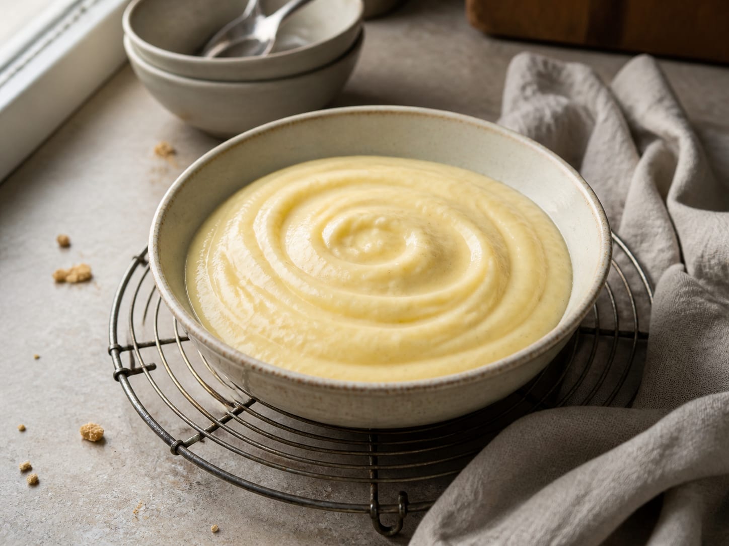 Sahnepudding mit Maisgrieß, zum Servieren angerichtet
