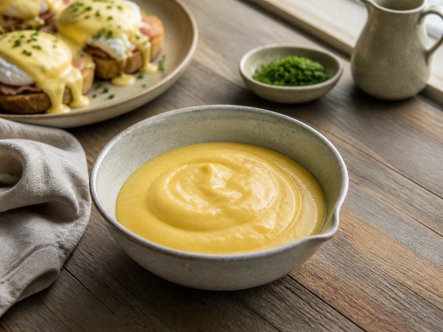 Sauce Hollandaise, plated for serving