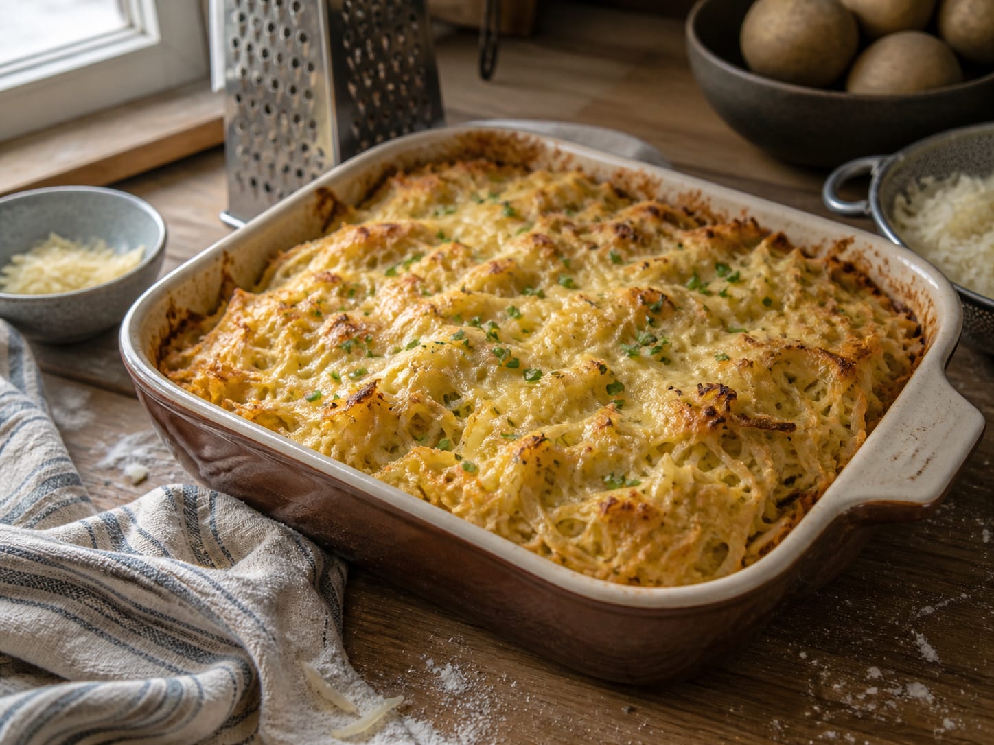 Sauerkraut-Rösti-Auflauf, plated for serving