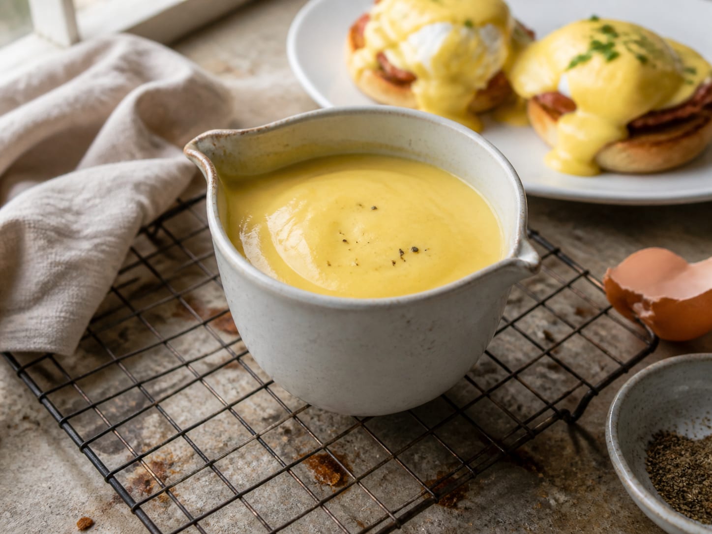 Schnelle Sauce Hollandaise, plated for serving