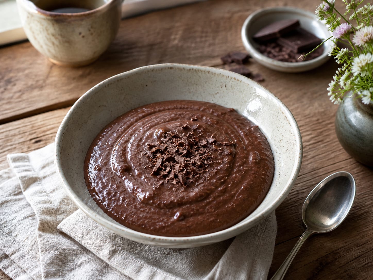 Schoko-Grießpudding, zum Servieren angerichtet