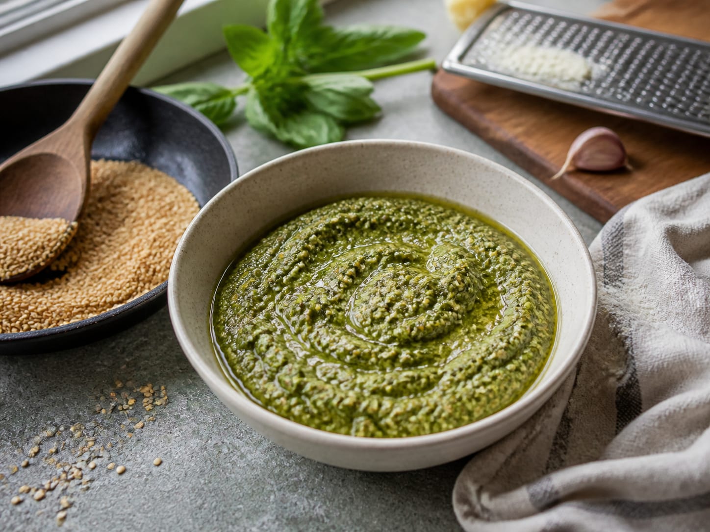 Sesampesto, zum Servieren angerichtet