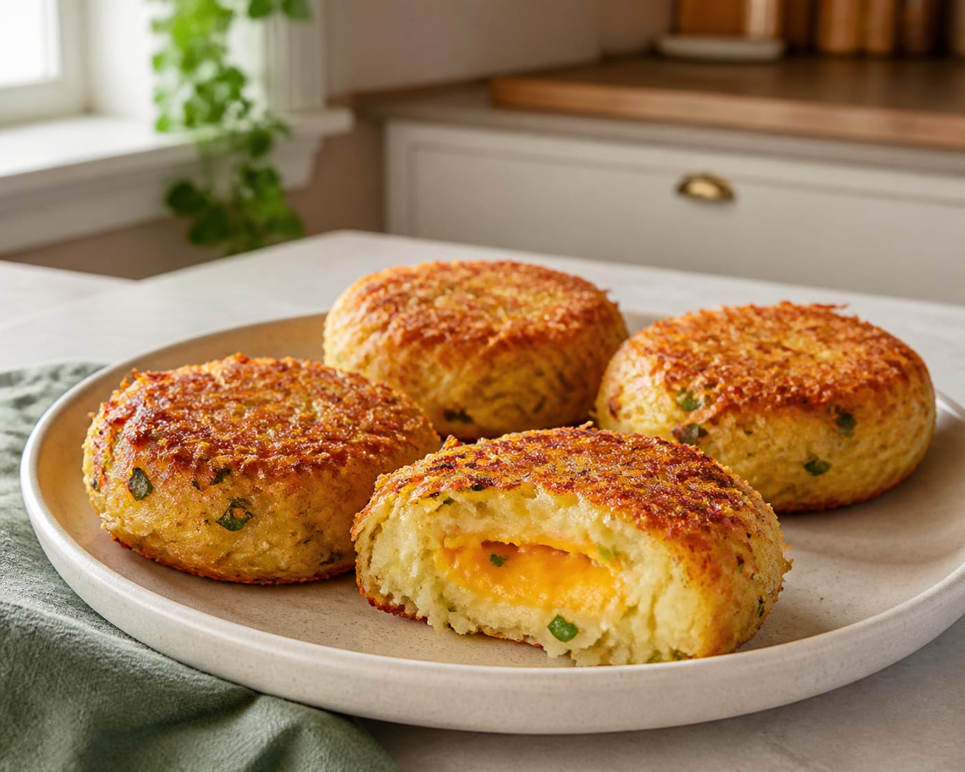 Sicilian-style cheese-filled potato cakes served as a natural-light editorial food photograph
