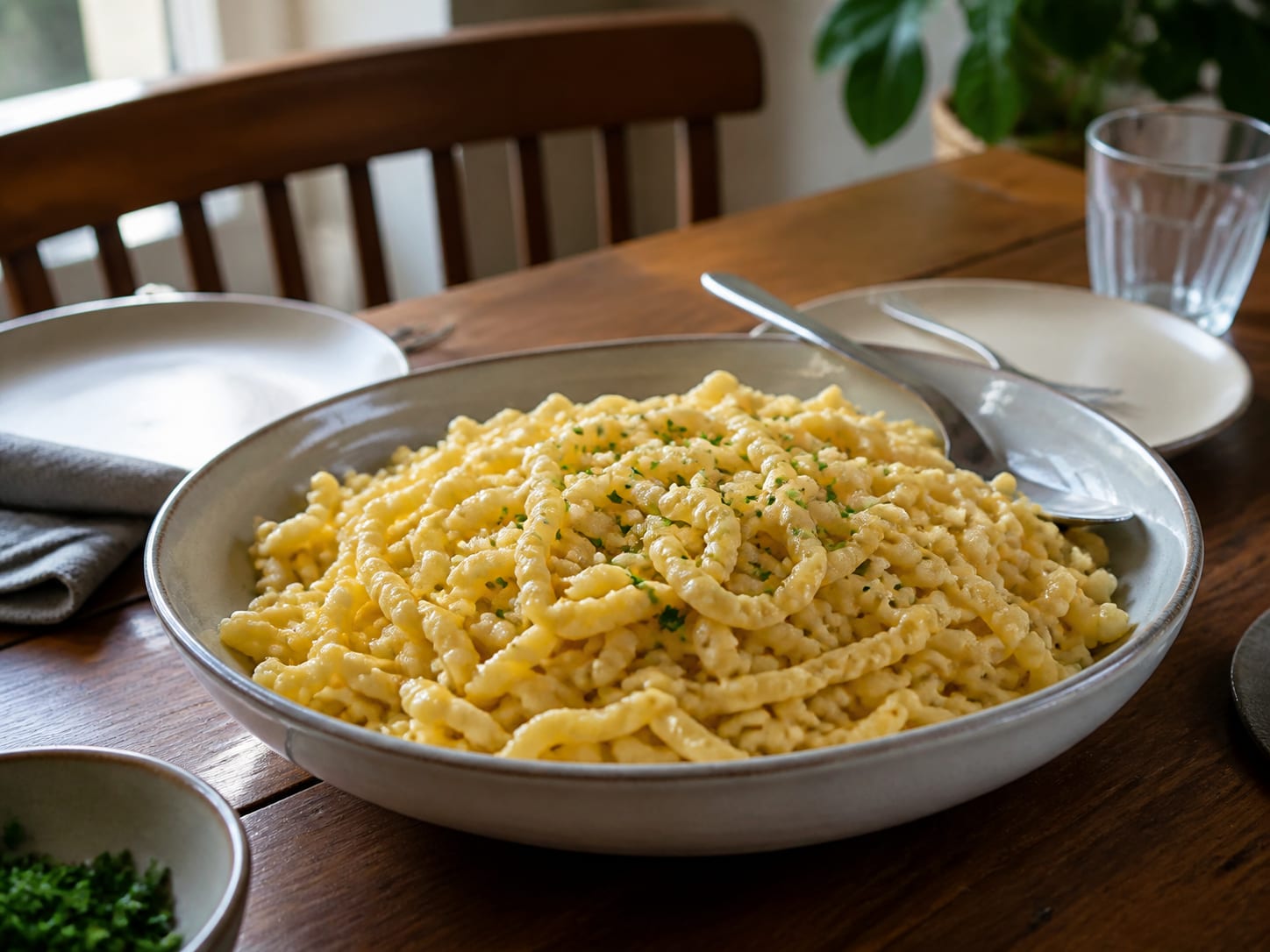 Spätzle, zum Servieren angerichtet