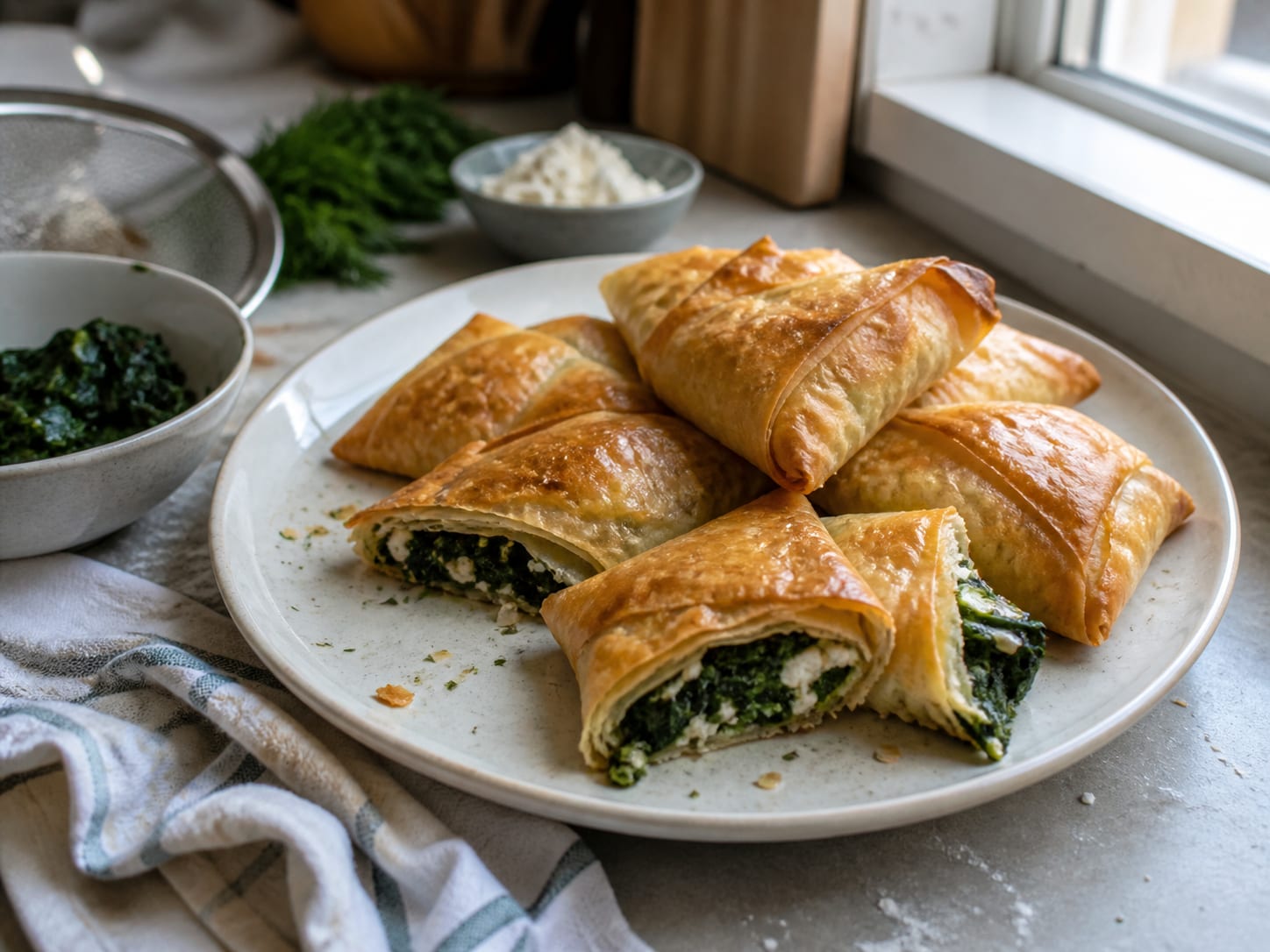 Spinat-Feta-Taschen, plated for serving