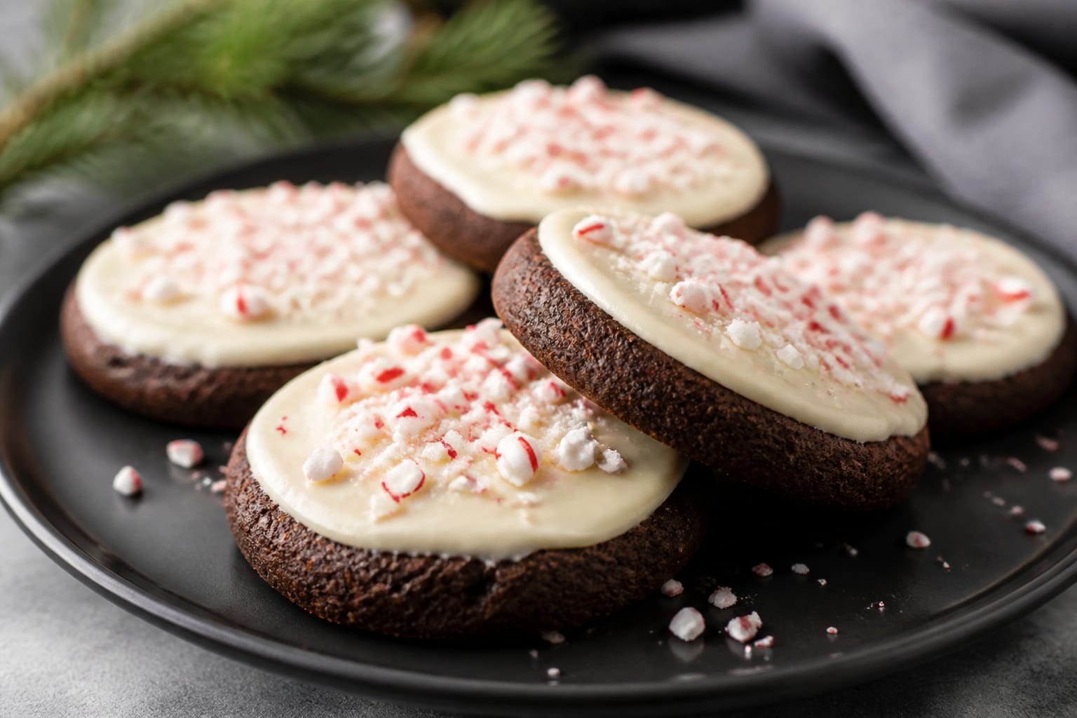 Sugar-free peppermint bark cookies arranged for serving