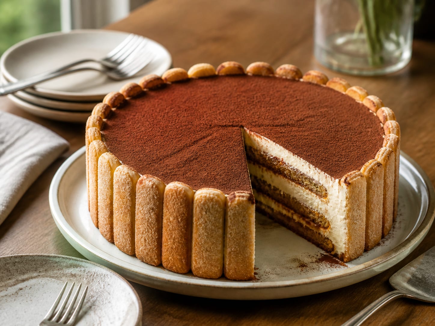 Tiramisu-Torte, zum Servieren angerichtet