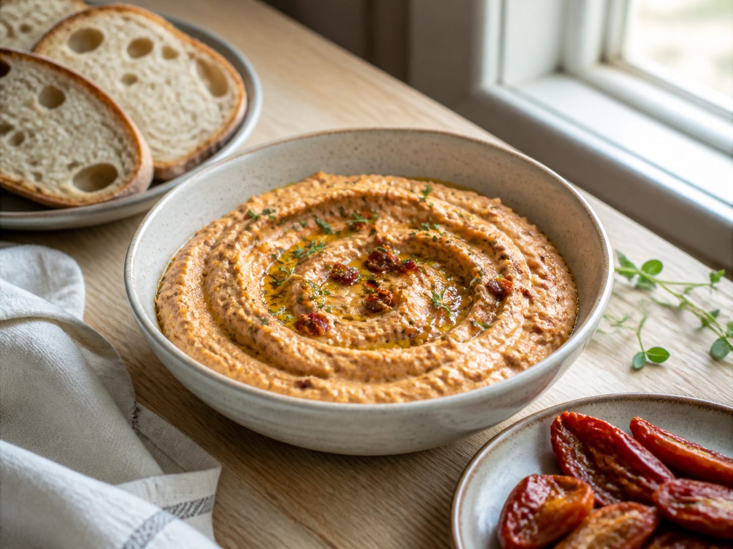 Tofu-Aufstrich mediterran, zum Servieren angerichtet