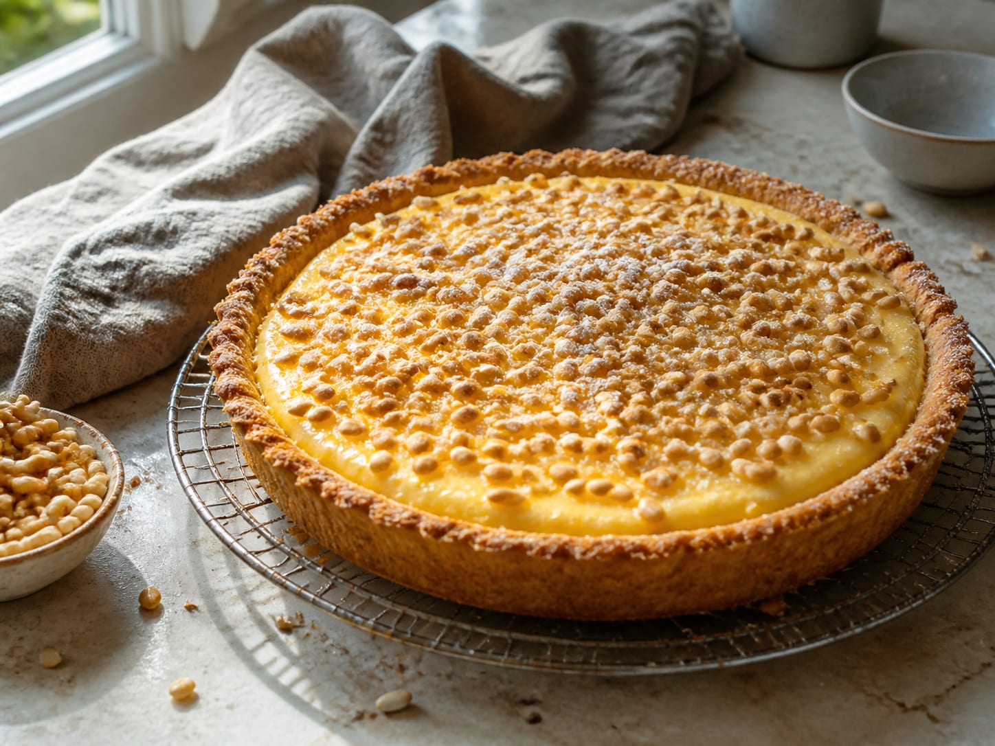 Torta della Nonna, zum Servieren angerichtet