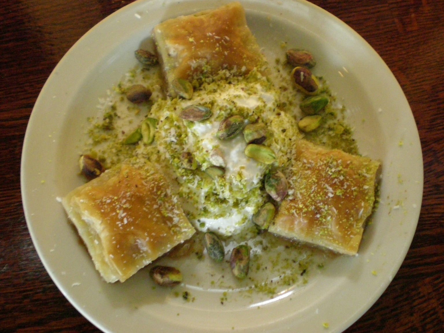 Turkish pistachio baklava served as a natural-light editorial food photograph