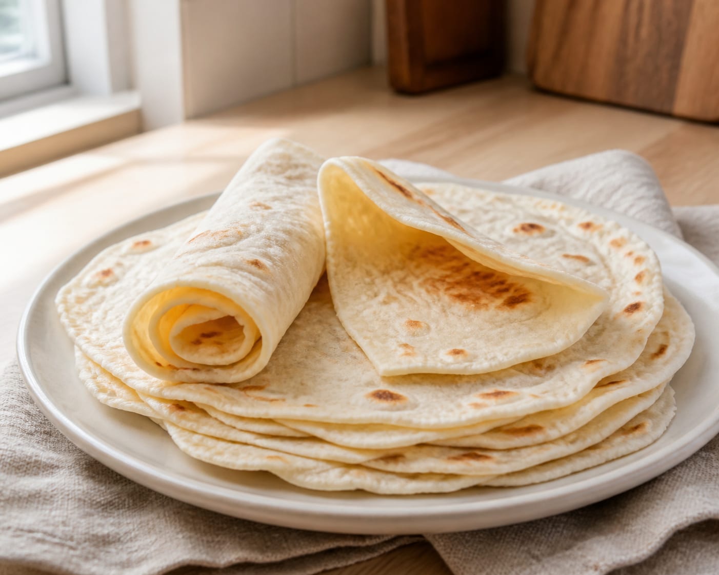 No-yeast yogurt skillet wraps served as a natural-light editorial food photograph